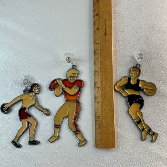 VTG Lot of 3 Stained Glass Style Sun Catcher Sports Basketball Bowling Football - Picture 2 of 13